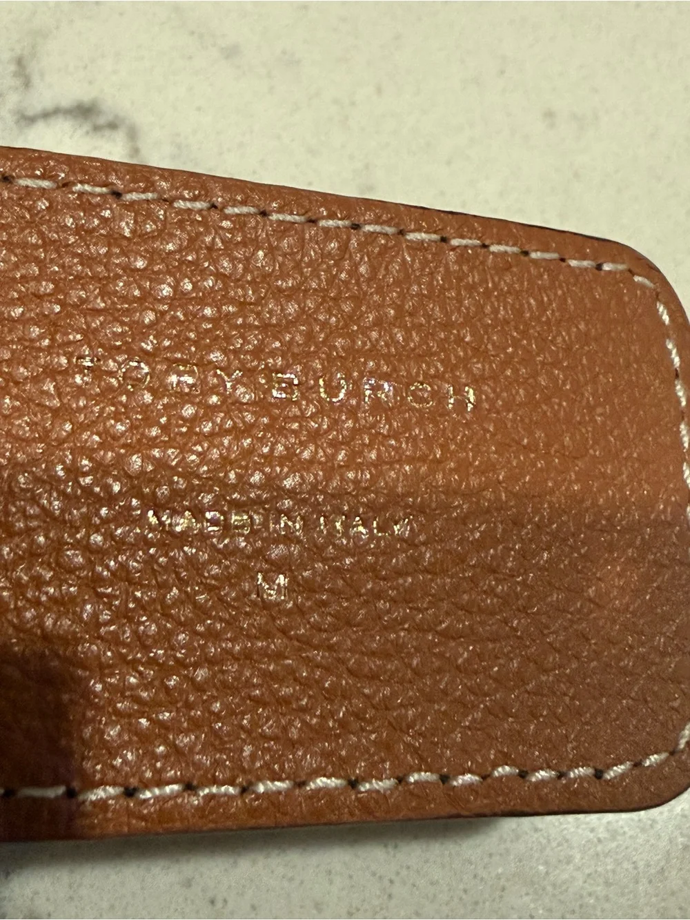 Tory Burch Brown Leather Belt with Gold Logo Buckle